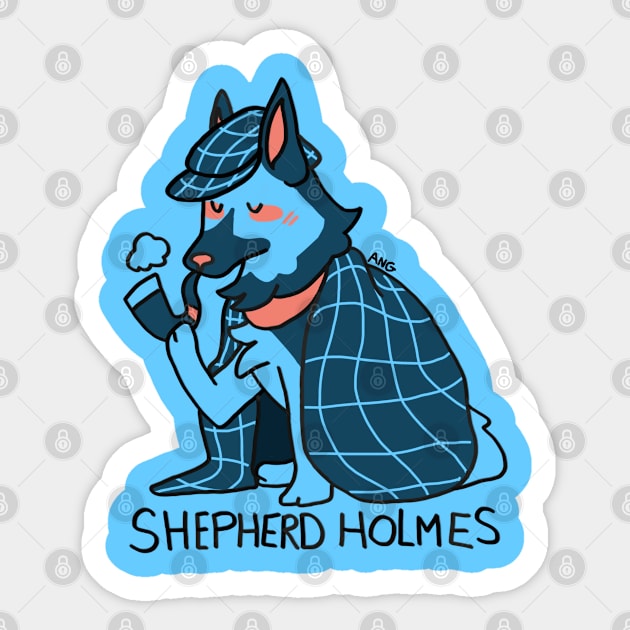 Shepherd Holmes - Blue Dog Literature Pun Sticker by angevie